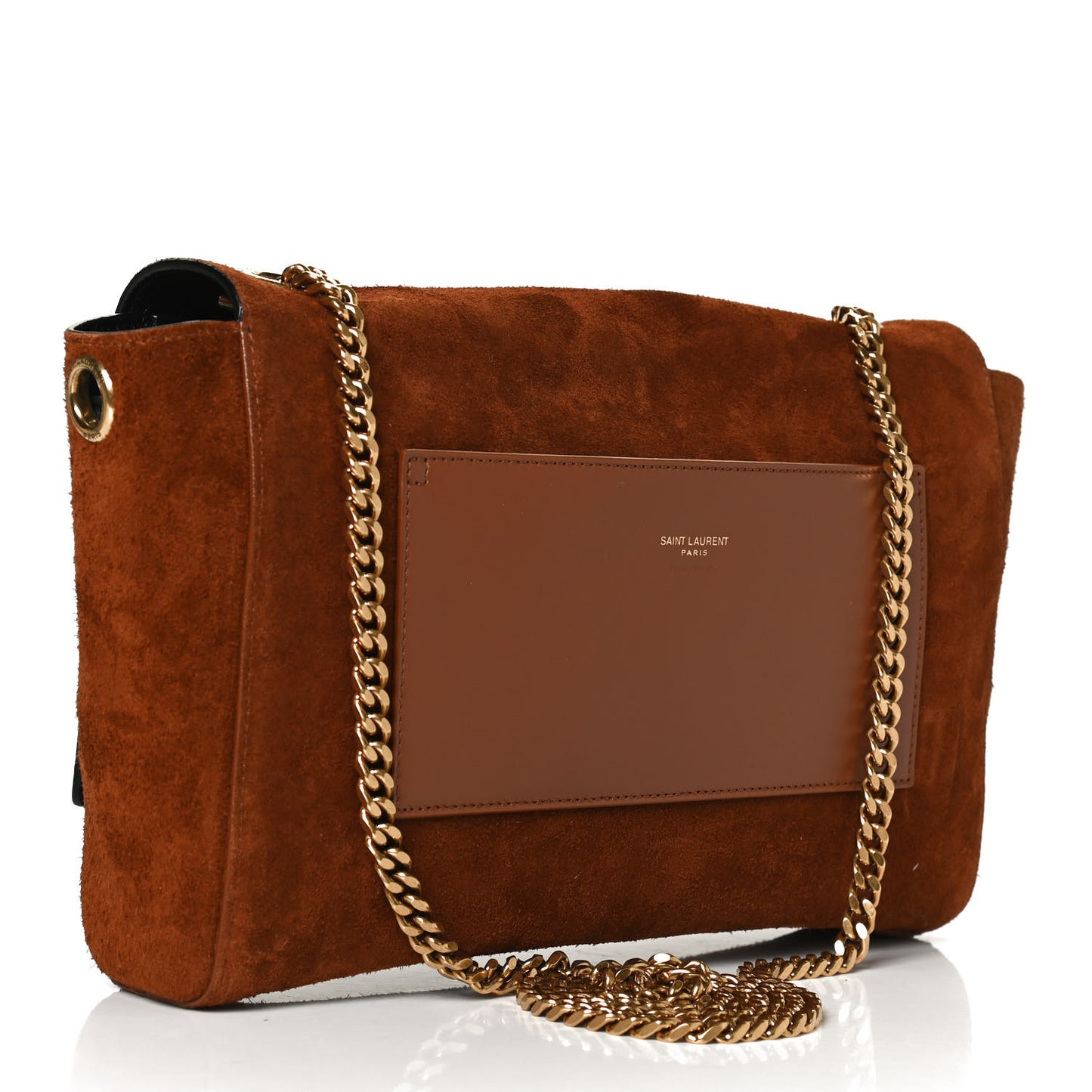 Calfskin Crocodile Embossed Suede Medium Reversible Monogram Kate Satchel Military Taupe