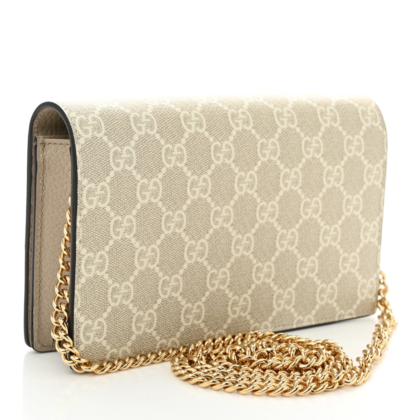GG Supreme Monogram Textured Dollar Calfskin Mini GG Marmont Chain Wallet Mystic White Oatmeal