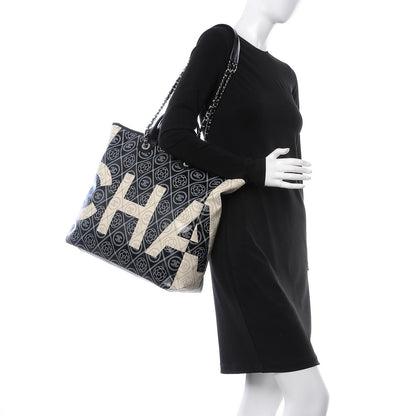 Chanel Coated Canvas Camellia Medium Shopping Tote Black Beige 2 of 8