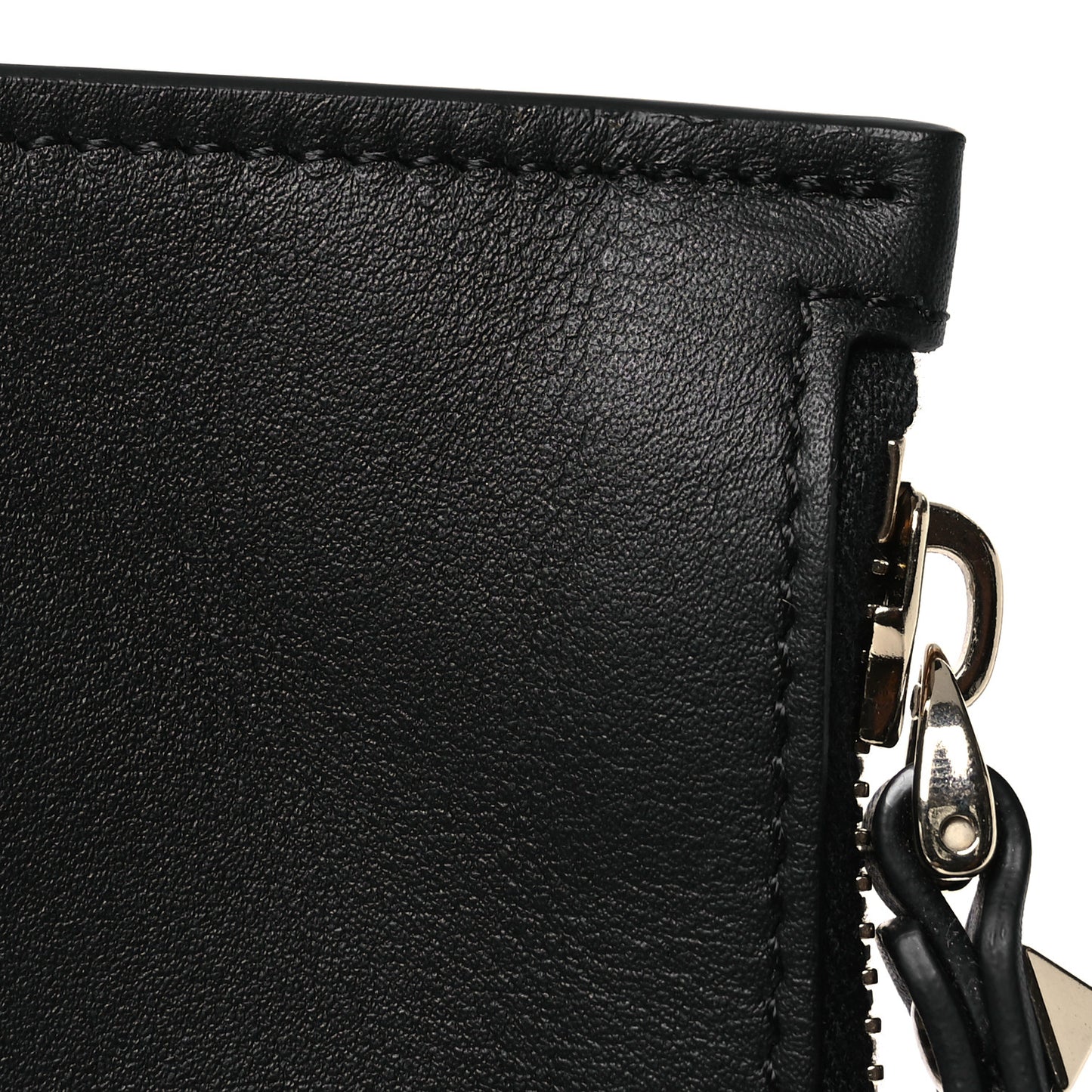 Calfskin VLTN Large Flat Zip Pouch Black