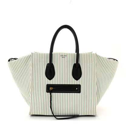 Celine Cotton Canvas Striped Medium Phantom Luggage White Green 1 of 11