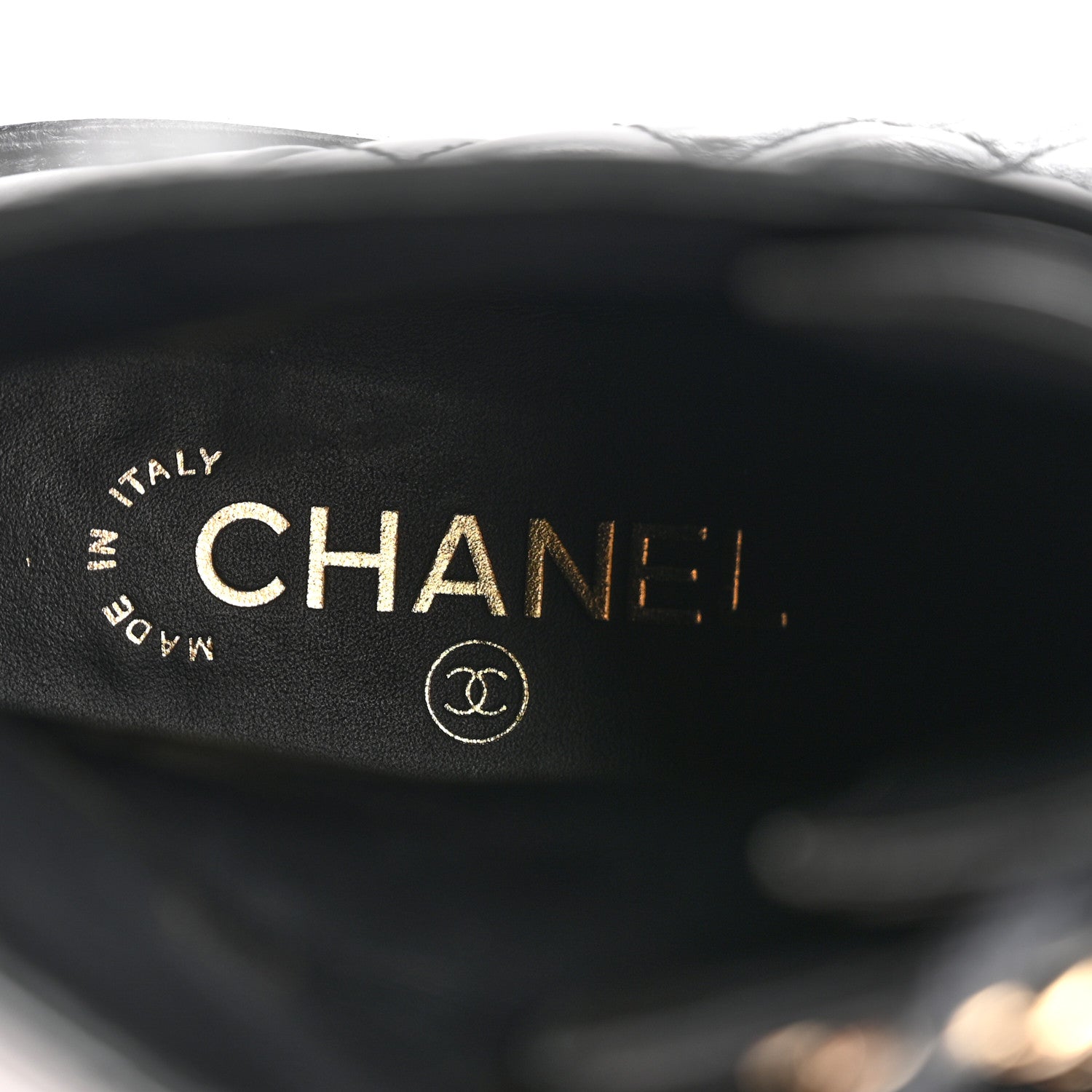 Chanel Shiny Calfskin Quilted Lace Up Combat Boots 37.5 Black 9 of 12