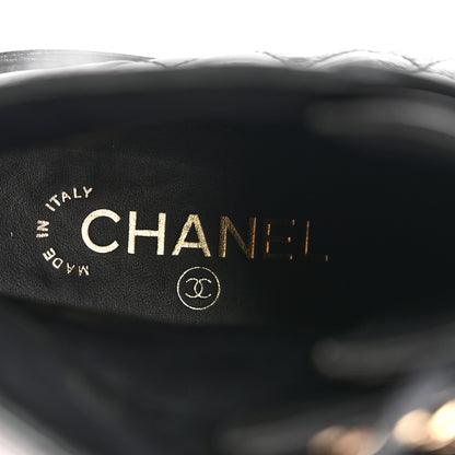 Chanel Shiny Calfskin Quilted Lace Up Combat Boots 37.5 Black 9 of 12