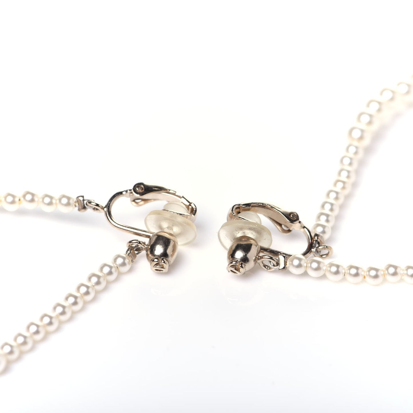 Pearl CC Drop Clip On Earrings Gold
