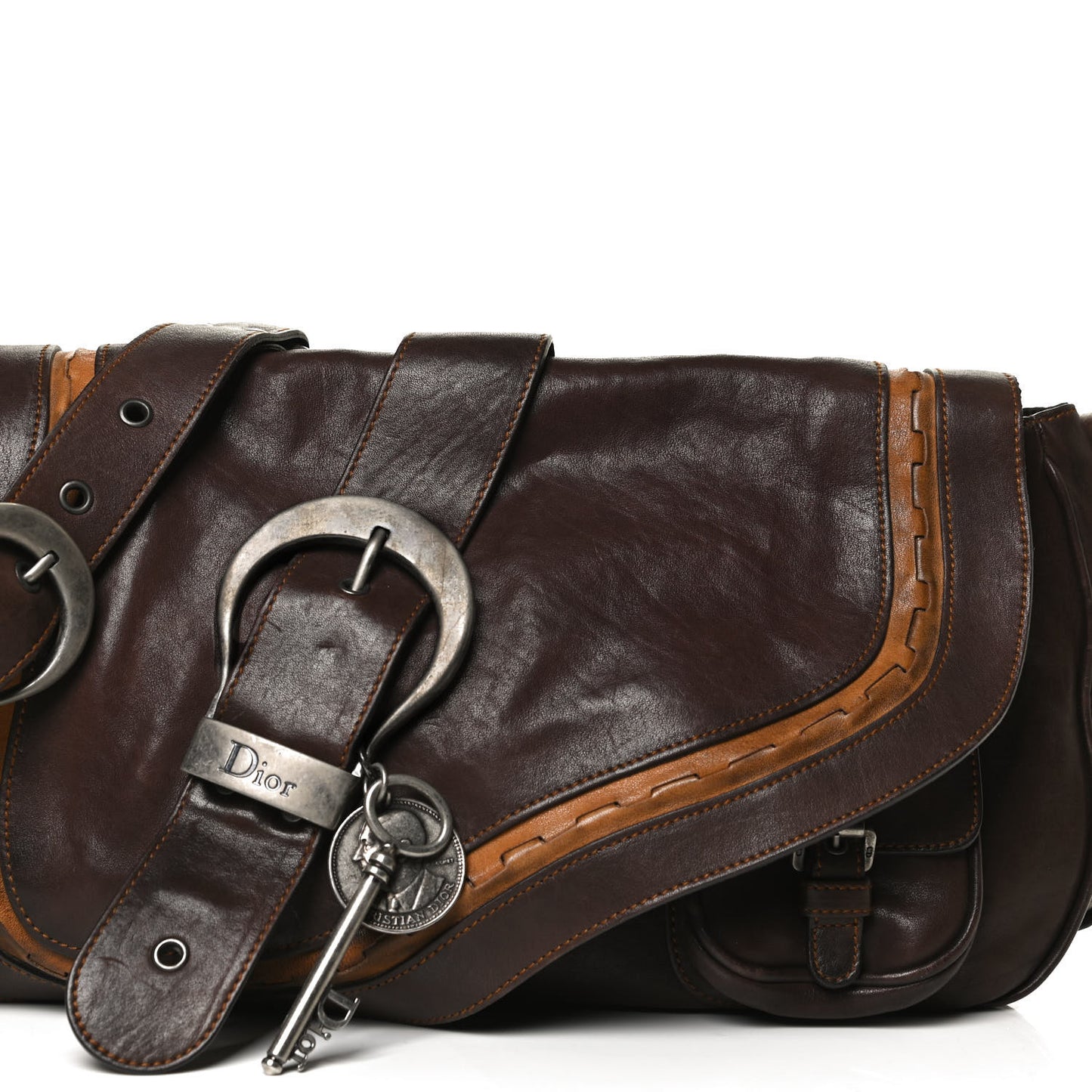 Calfskin Large Gaucho Double Saddle Bag Marron Fonce