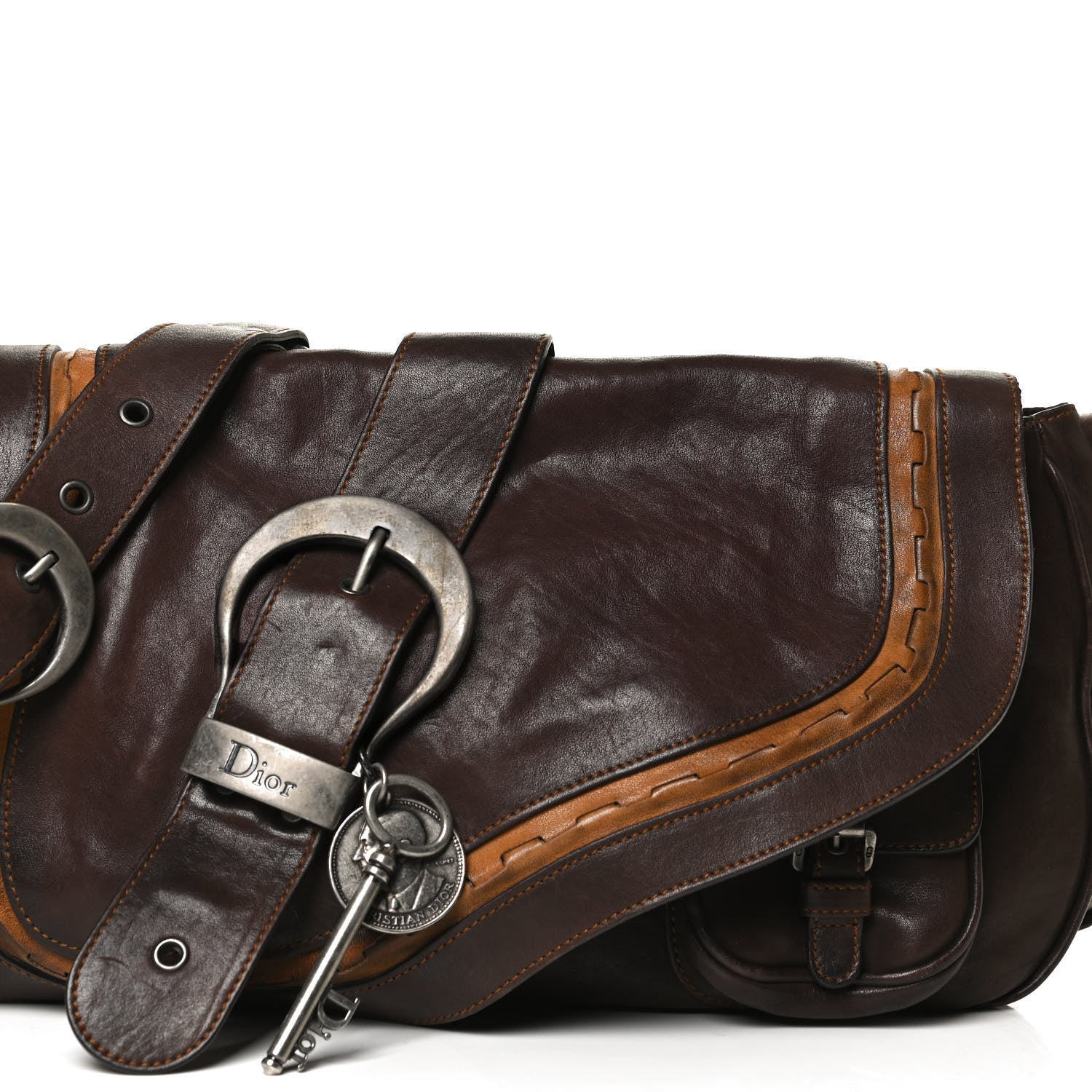Christian Dior Calfskin Large Gaucho Double Saddle Bag Marron Fonce 6 of 9