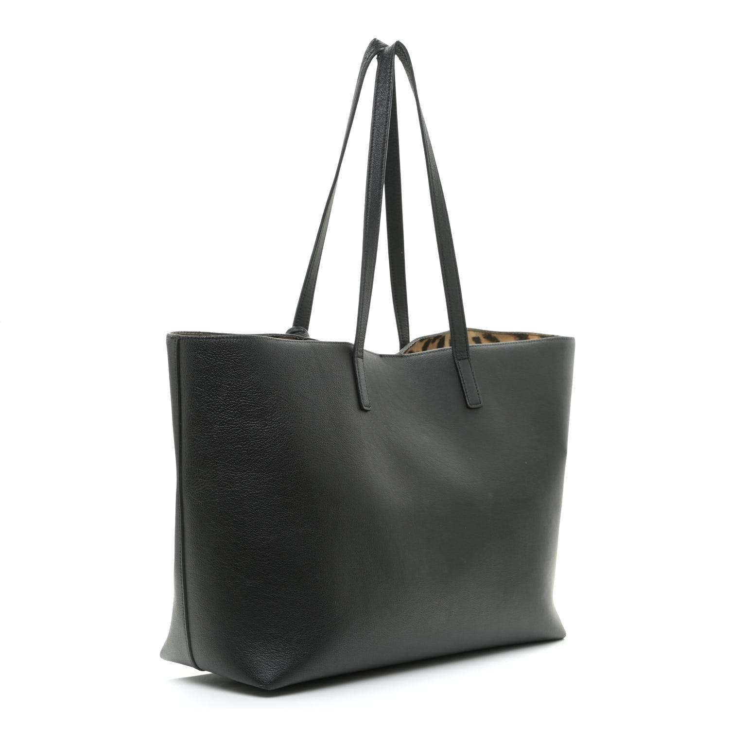 Saint Laurent Calfskin Large Leopard Print Shopping Tote Black 3 of 15