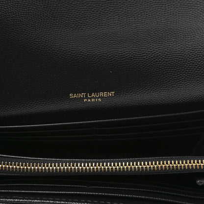 Saint Laurent Grain De Poudre Matelasse Chevron Monogram Flap Wallet Black 6 of 7