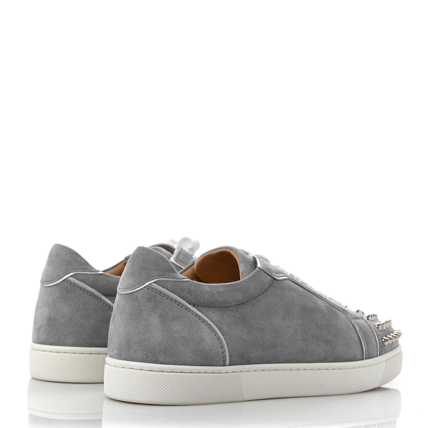 Christian Louboutin Veau Velours Calfskin Spikes Womens Vieira Flat Sneakers 40 Silver 4 of 8