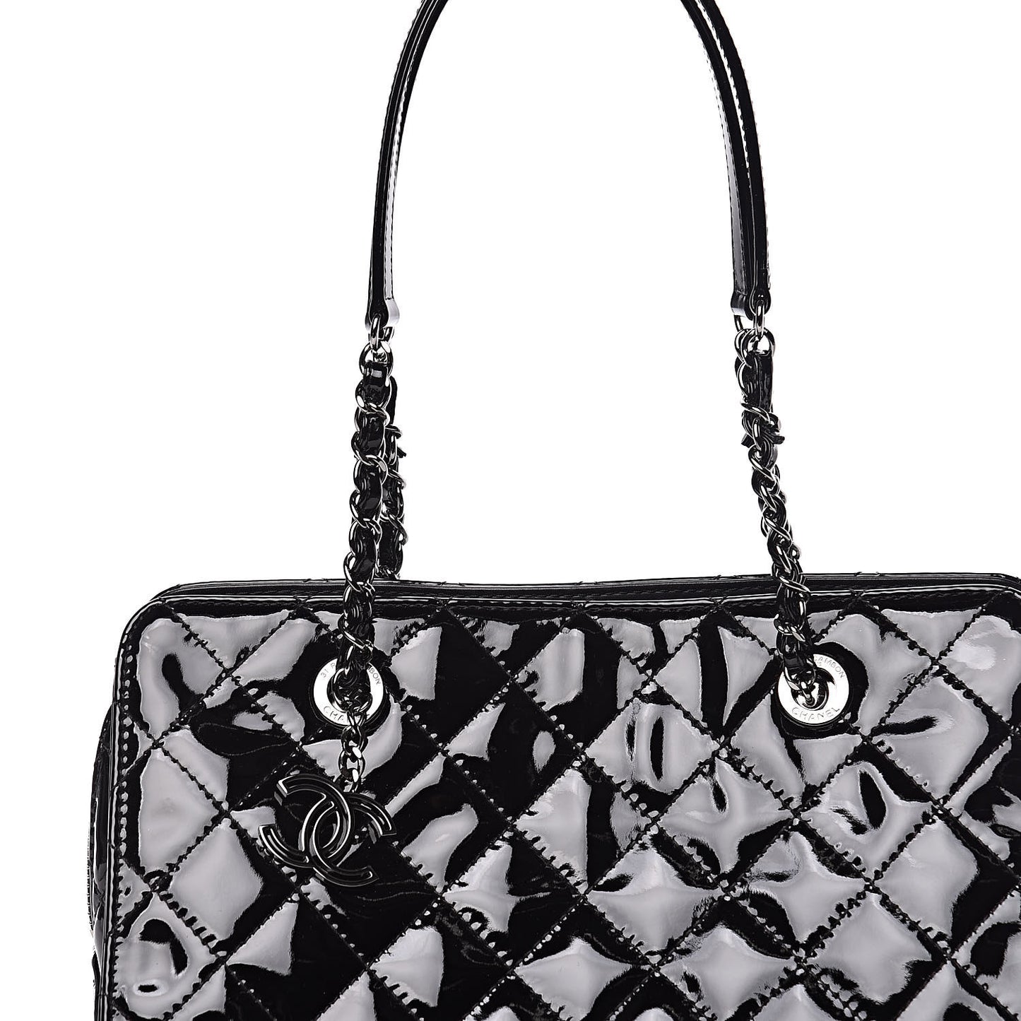 Patent Quilted CC Angle Tote Black