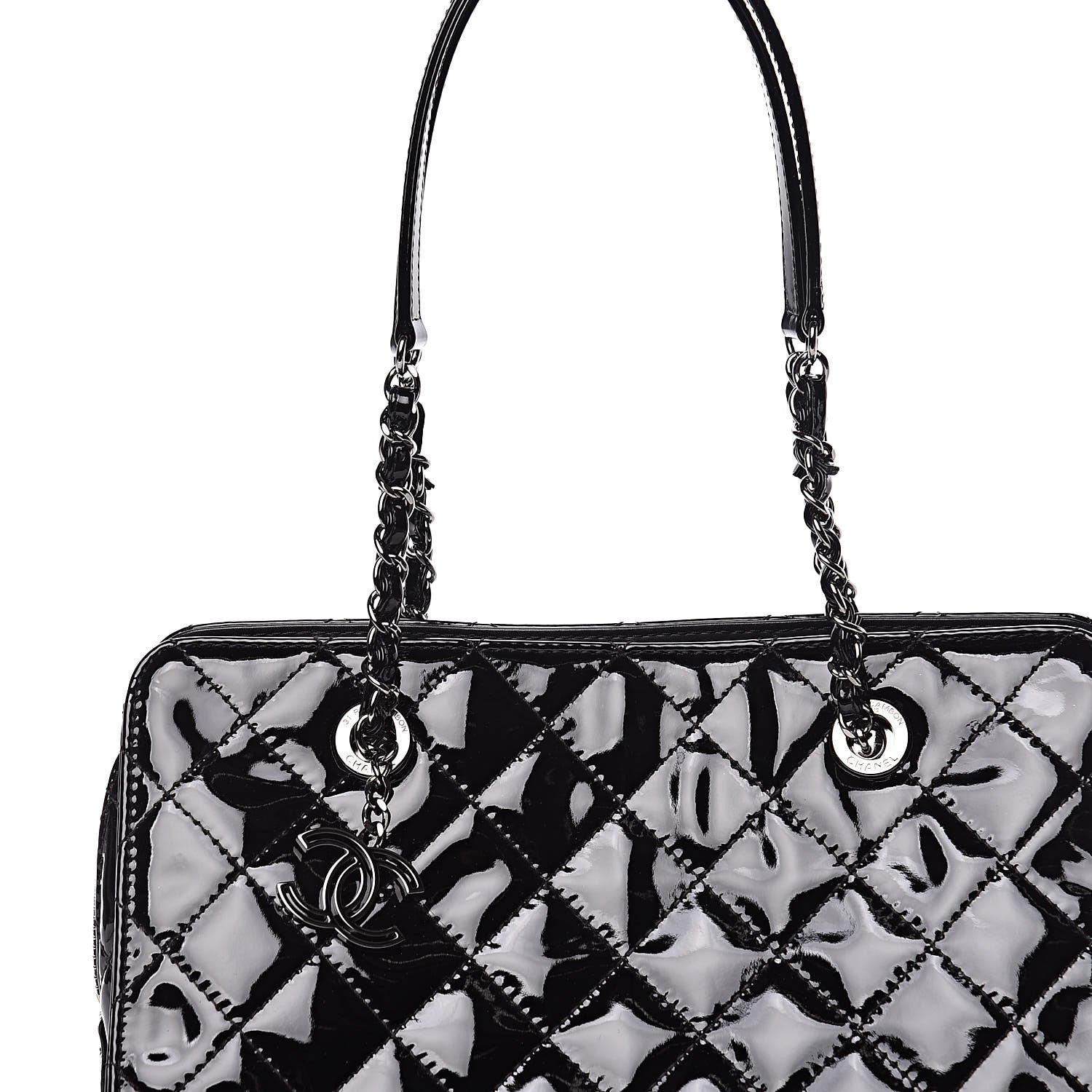 Chanel Patent Quilted CC Angle Tote Black 10 of 12