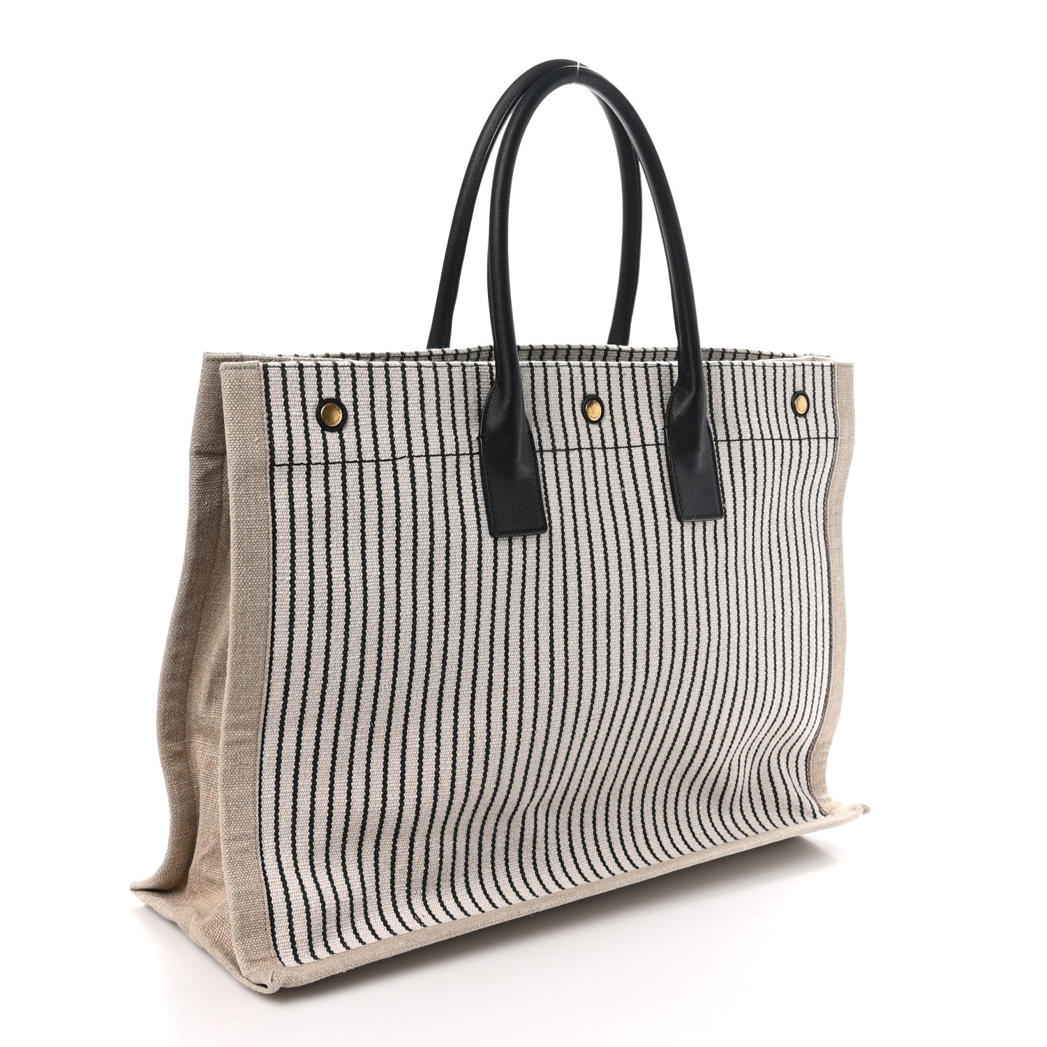 Saint Laurent Embroidered Cotton Linen Rive Gauche Noe Tote Natural Black 3 of 10