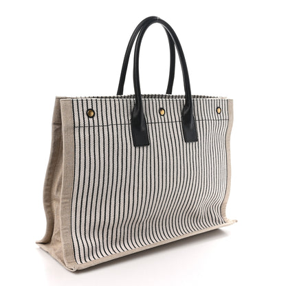 Saint Laurent Embroidered Cotton Linen Rive Gauche Noe Tote Natural Black 3 of 10