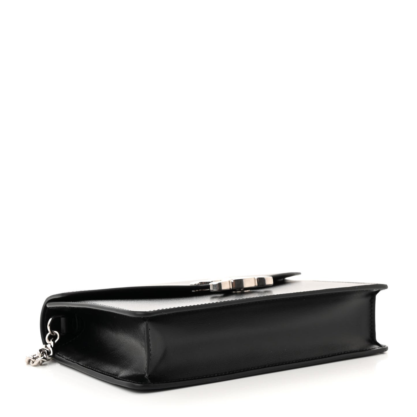 Shiny Calfskin Triomphe Margo Wallet on Chain Black