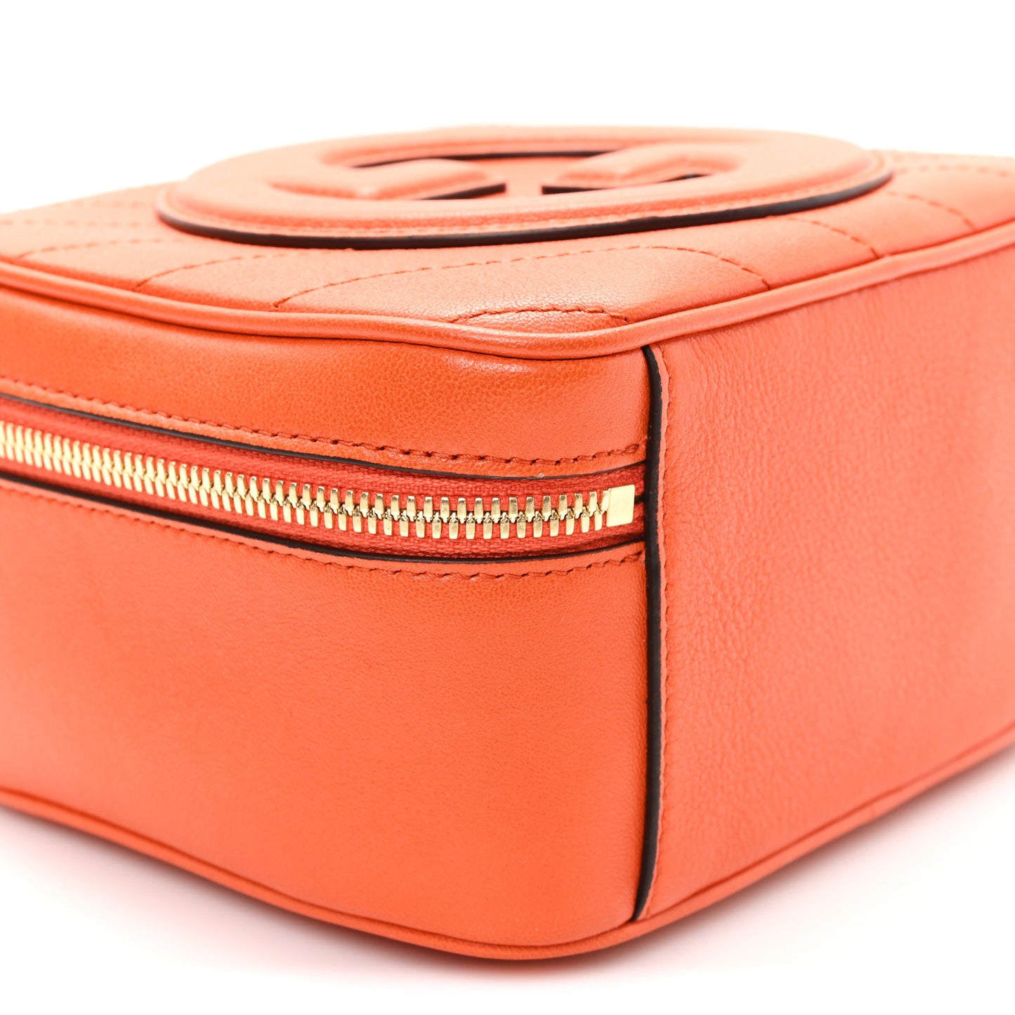 Sakai Be Green Calfskin Diagonal Stitched Blondie Top Handle Bag Orange