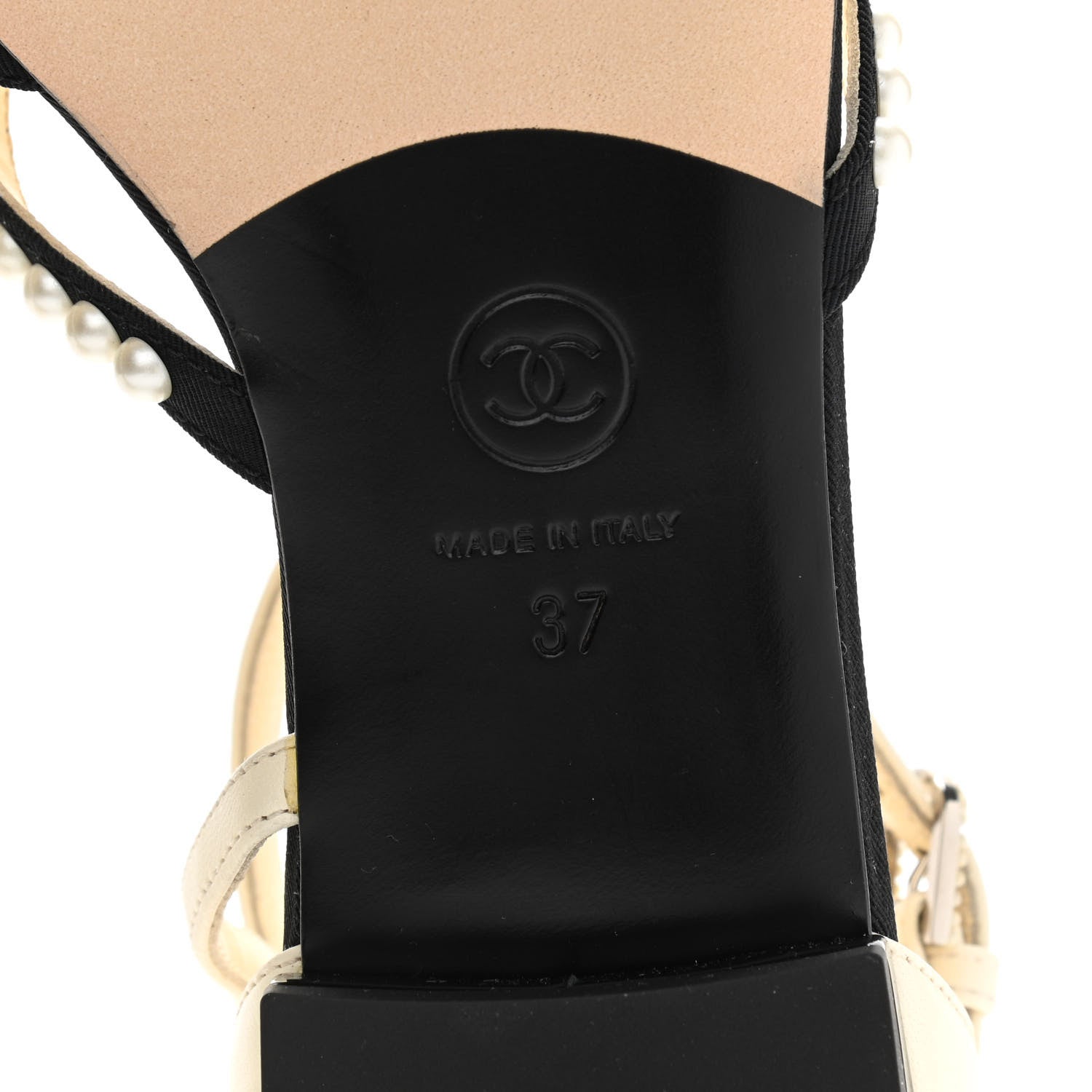 Chanel Lambskin Grosgrain Pearl Slingbacks 37 White Black 6 of 9