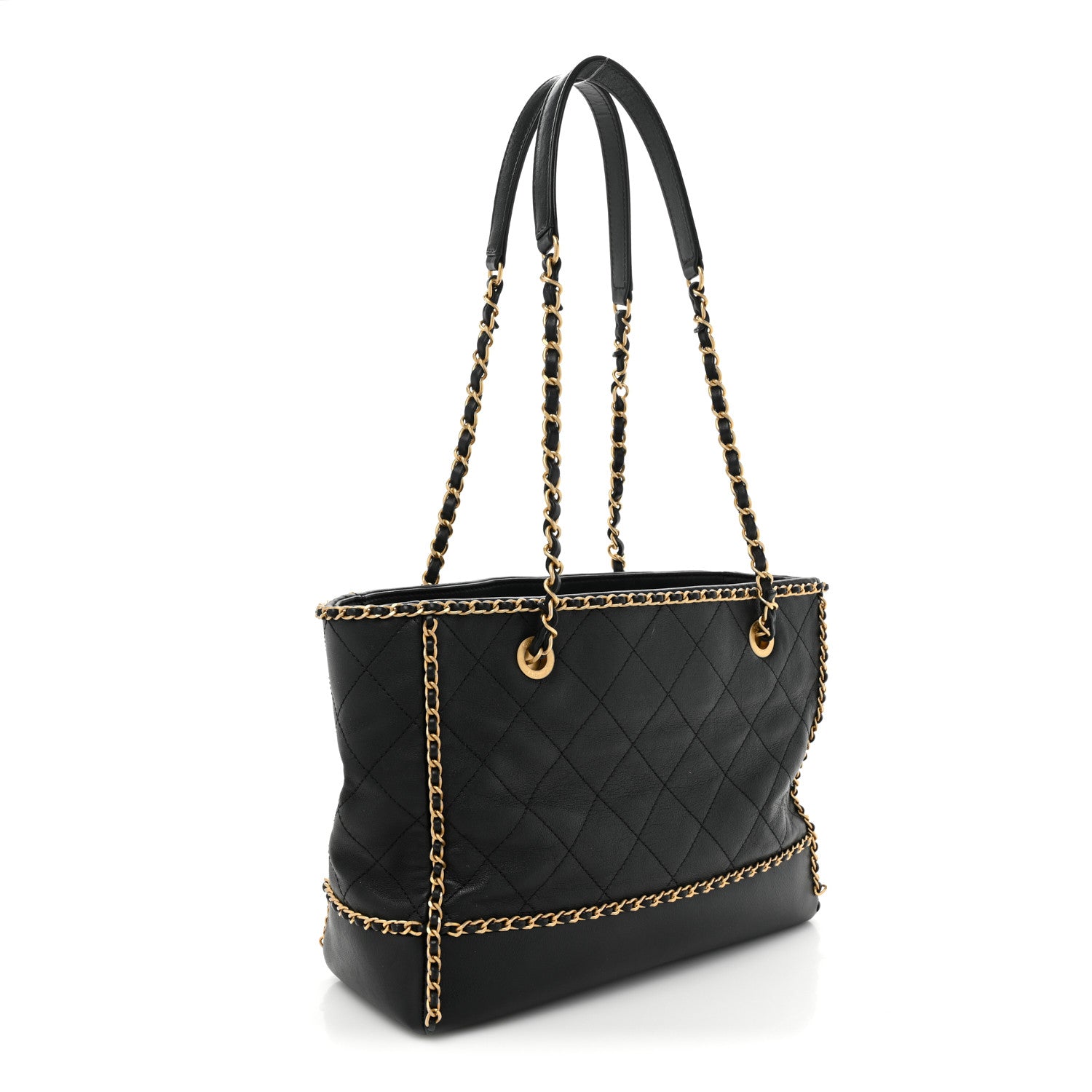 Chanel Calfskin Quilted Chain Lines Shopping Tote Black 3 of 15