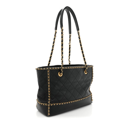 Chanel Calfskin Quilted Chain Lines Shopping Tote Black 3 of 15