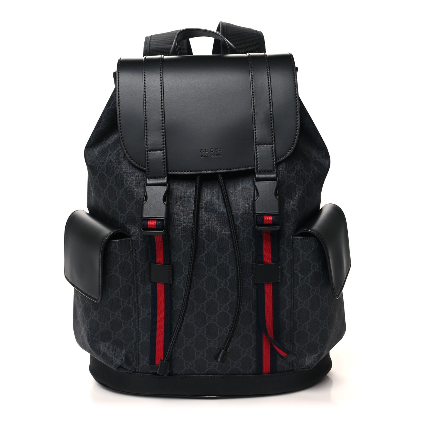 Soft GG Supreme Monogram Calfskin Web Double Buckle Backpack Black