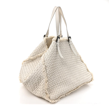 Bottega Veneta Nappa Intrecciato Canvas Fringe Maltinto Tote White 4 of 18