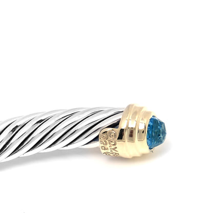 David Yurman Sterling Silver 14K Yellow Gold Blue Topaz 5mm Cable Classics Petite Color Bracelet 6 of 7