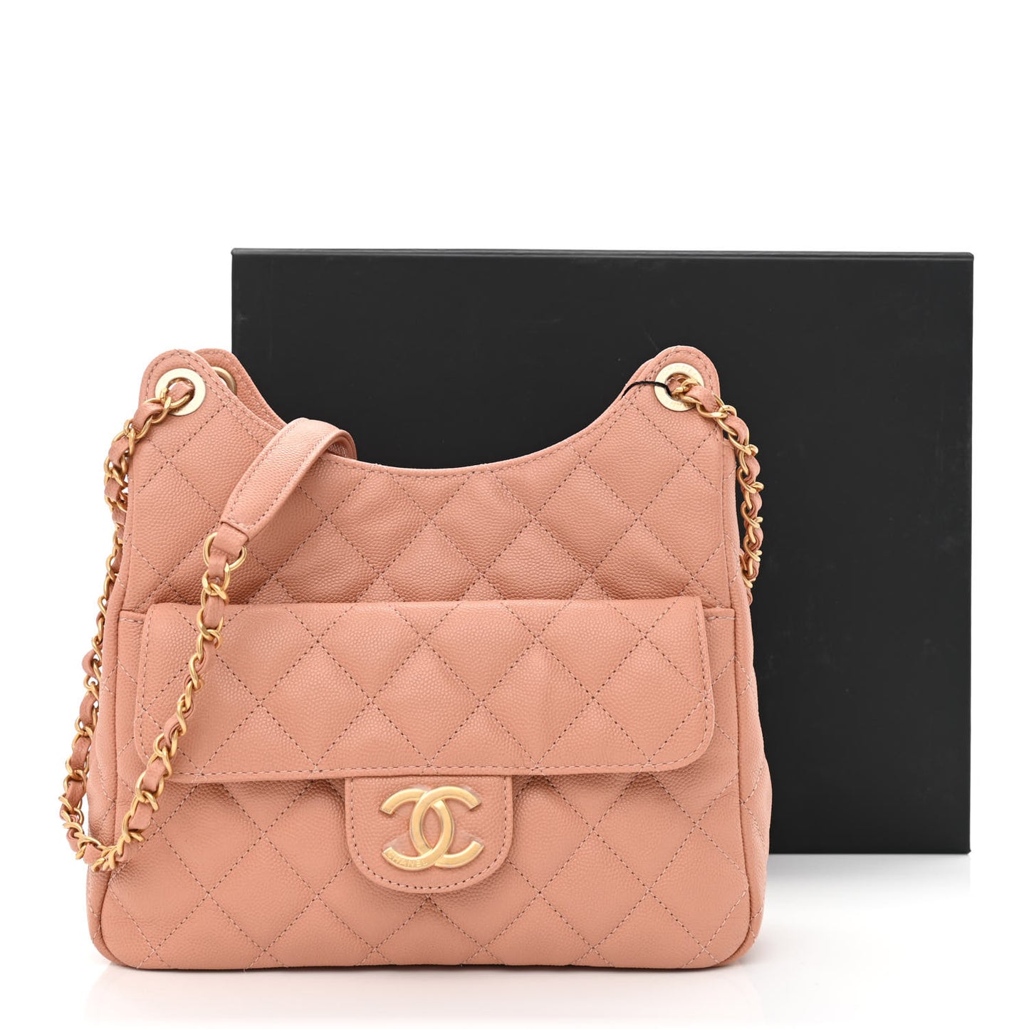 Caviar Quilted Wavy CC Hobo Beige