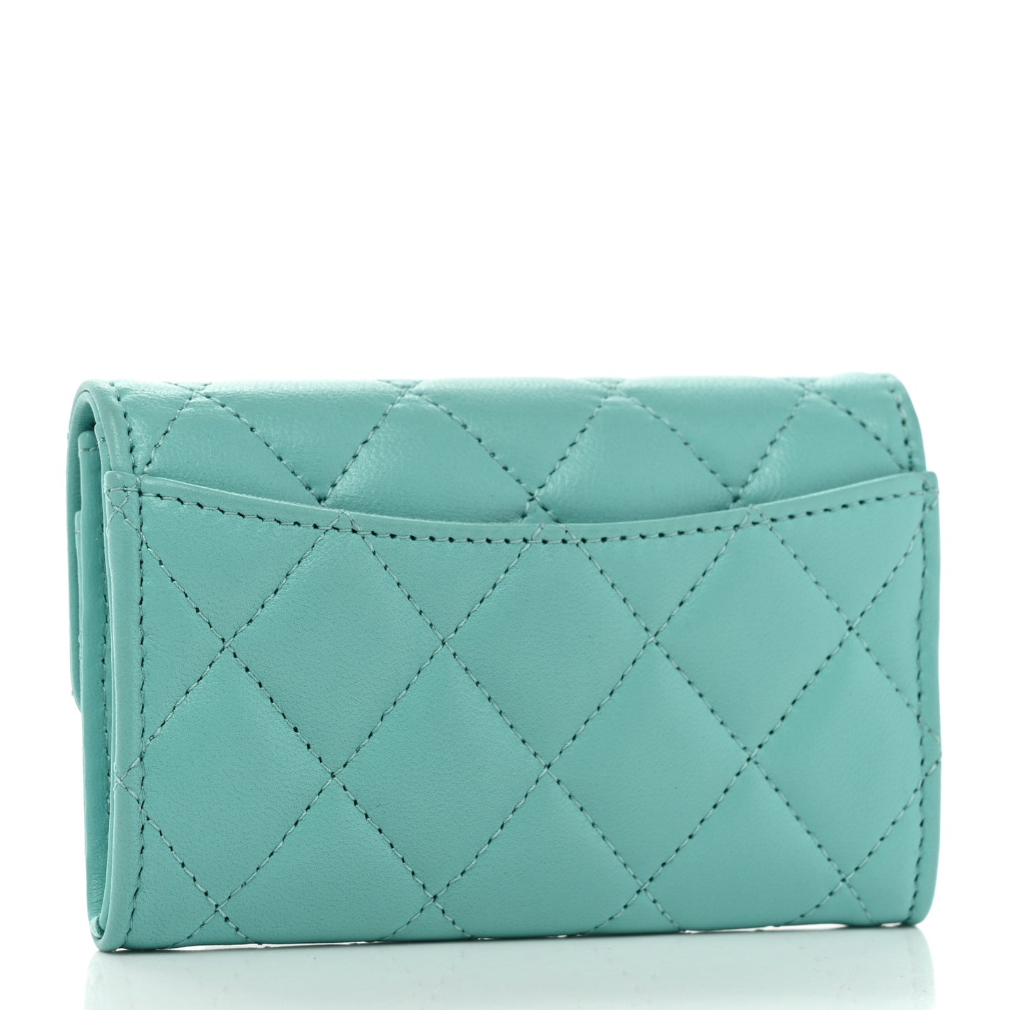 Lambskin Quilted Flap Card Holder Wallet Turquoise