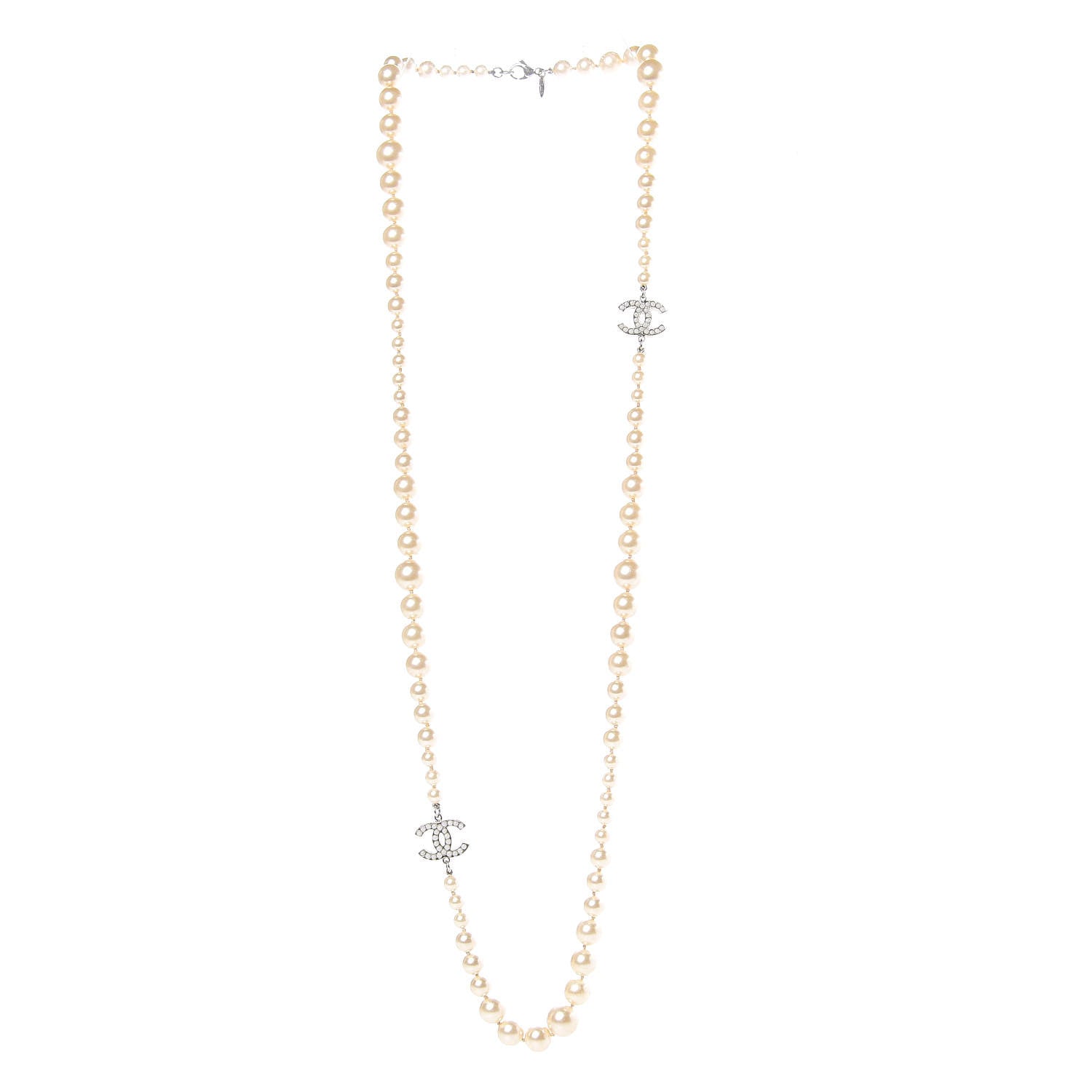 Chanel Graduated Pearl CC Long Necklace Silver 3 of 5