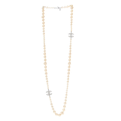 Chanel Graduated Pearl CC Long Necklace Silver 3 of 5