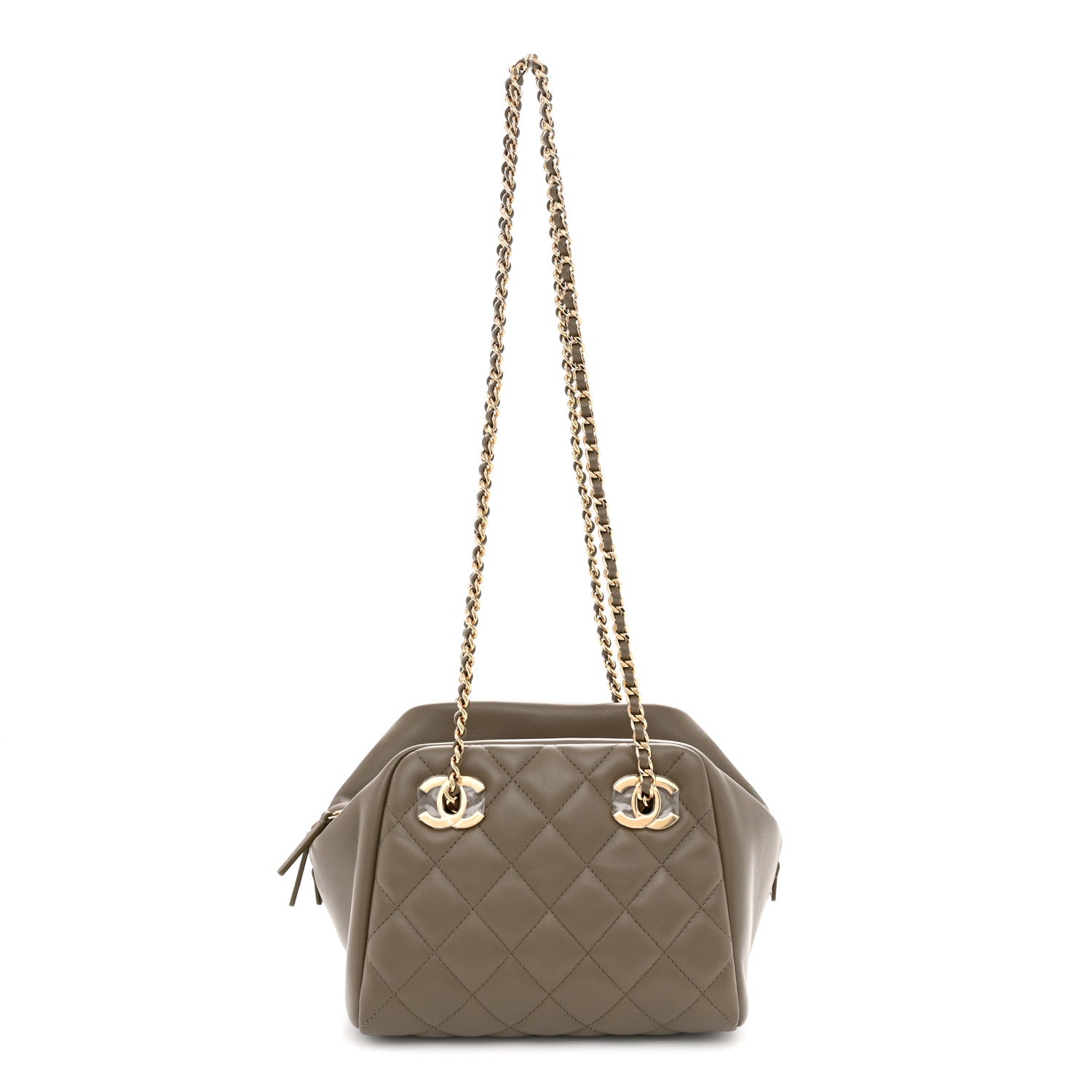 Chanel Lambskin Quilted Small CC Bowling Bag Dark Khaki 1 of 11