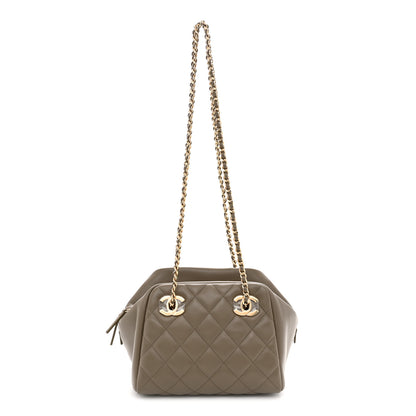 Chanel Lambskin Quilted Small CC Bowling Bag Dark Khaki 1 of 11