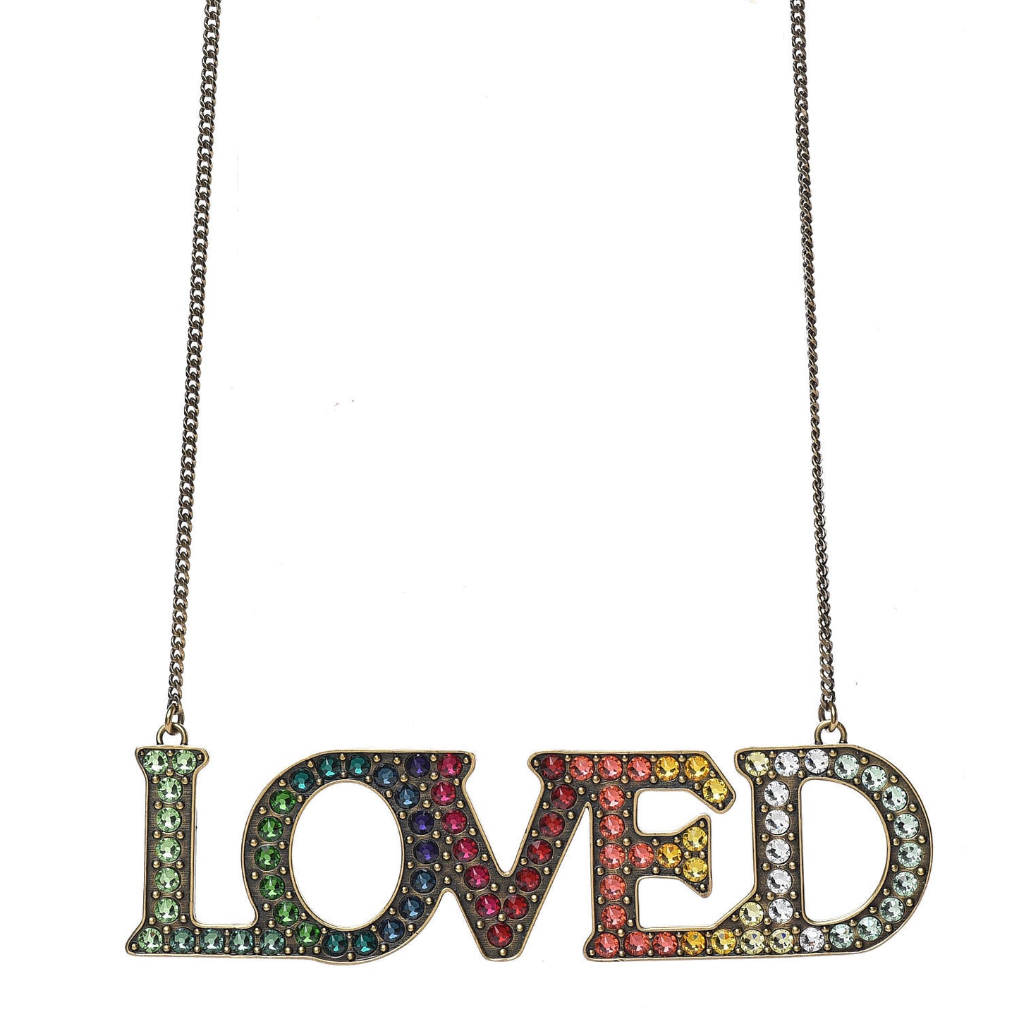Metal Crystal Loved Short Necklace Aged Gold