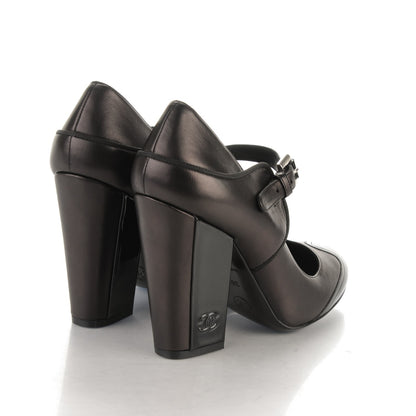 Chanel Calfskin Patent Chaus Ouvertes Mary Jane Pumps 36.5 Black 4 of 8