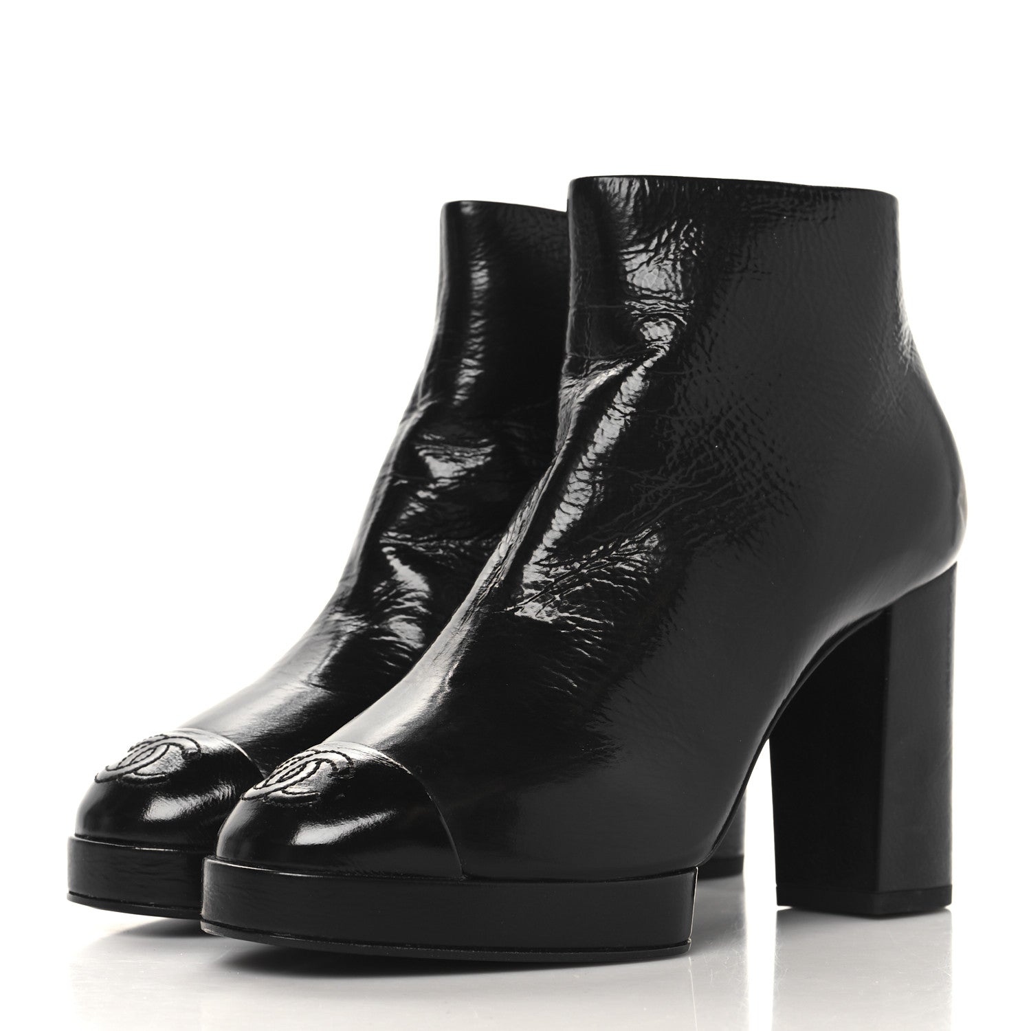 Chanel Shiny Crumpled Calfskin CC Cap Toe Ankle Boots 35.5 Black 4 of 10