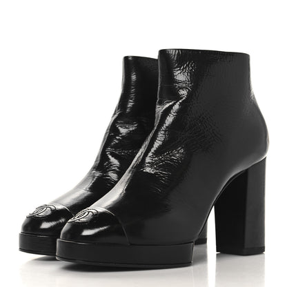 Chanel Shiny Crumpled Calfskin CC Cap Toe Ankle Boots 35.5 Black 4 of 10