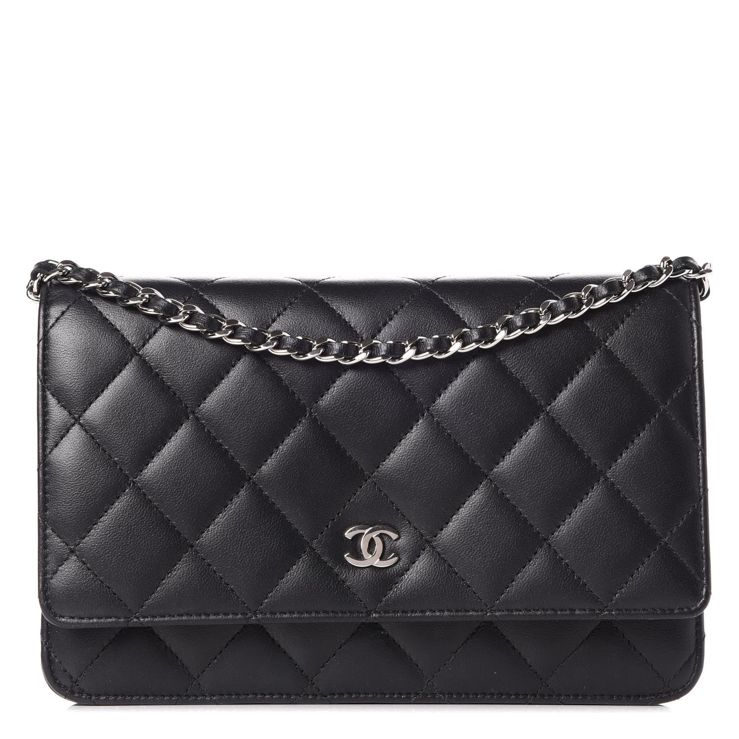 Lambskin Quilted Wallet On Chain WOC Black