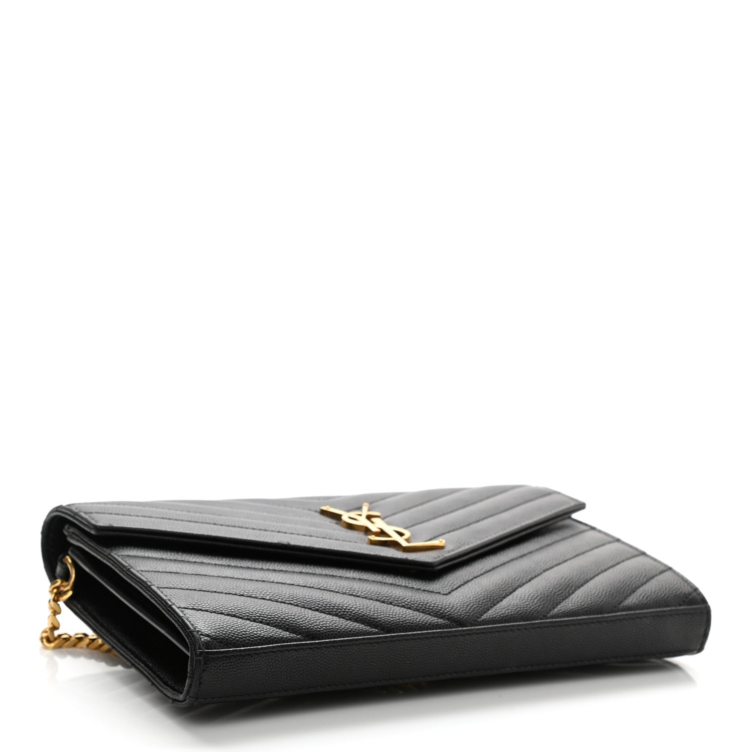 Saint Laurent Grain De Poudre Matelasse Chevron Monogram Chain Wallet Black 5 of 9