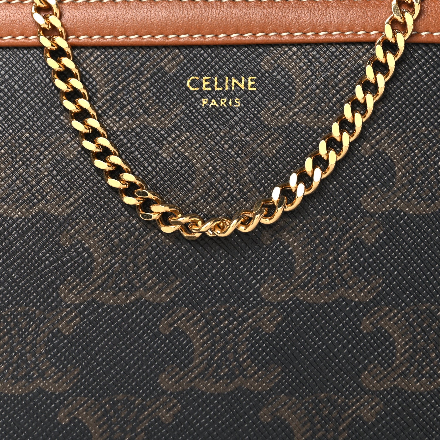 Celine Triomphe Canvas Calfskin Mini Clutch on Chain Tan 8 of 11
