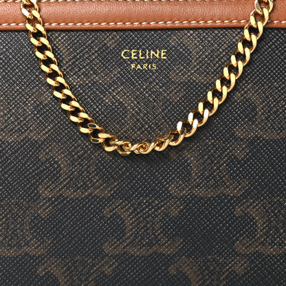 Celine Triomphe Canvas Calfskin Mini Clutch on Chain Tan 8 of 11