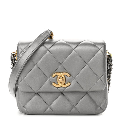 Chanel Metallic Lambskin Quilted Mini Side Note Flap Grey 1 of 10