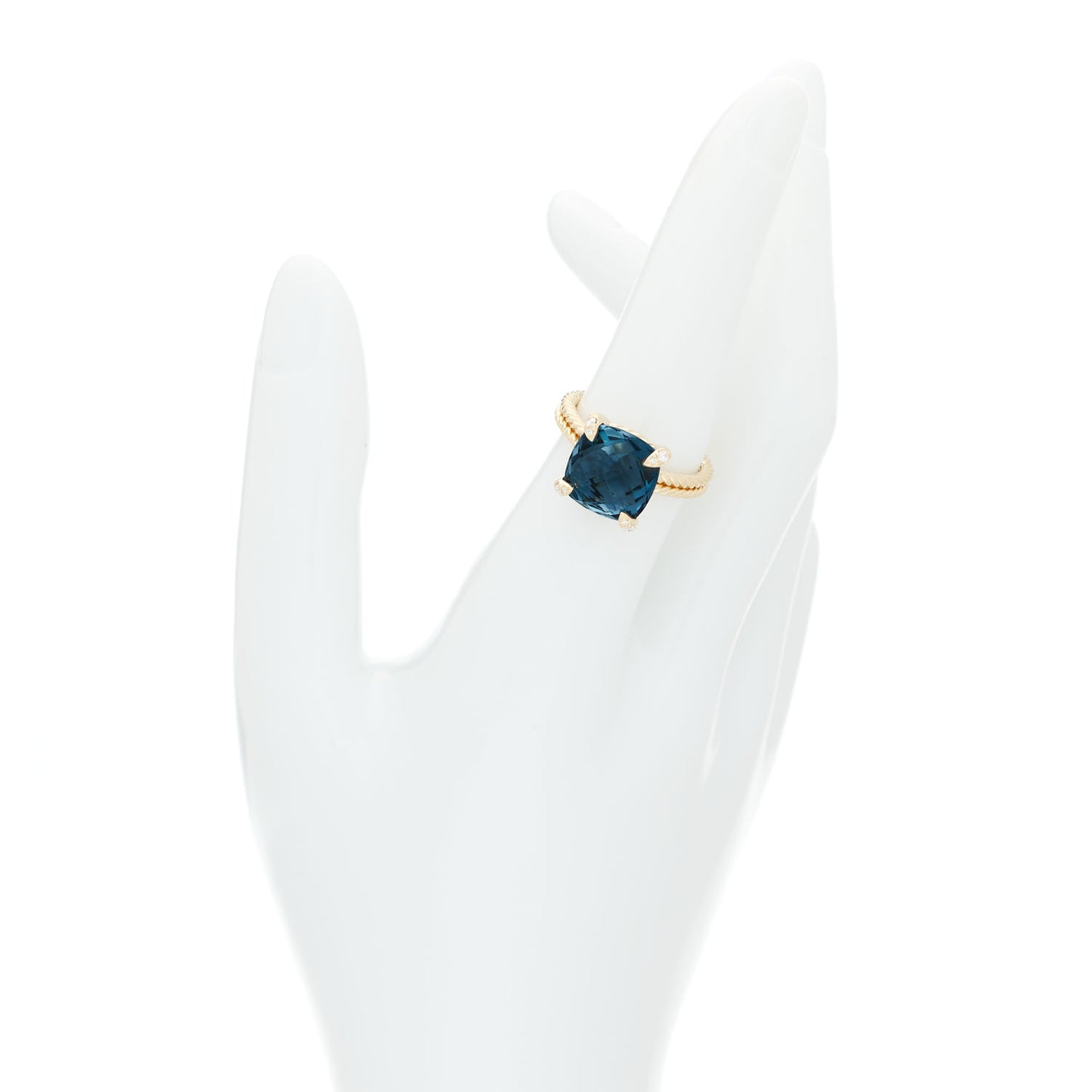 18K Yellow Gold Diamond Hampton Blue Topaz 11mm Chatelaine Ring 54 6.75