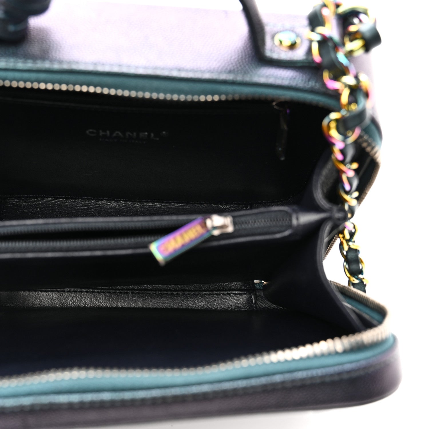 Chanel Iridescent Caviar Quilted Medium CC Filigree Vanity Case Dark Turquoise 5 of 11
