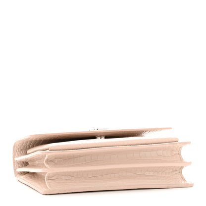 Saint Laurent Calfskin Crocodile Embossed Medium Monogram Sunset Dark Beige 4 of 30