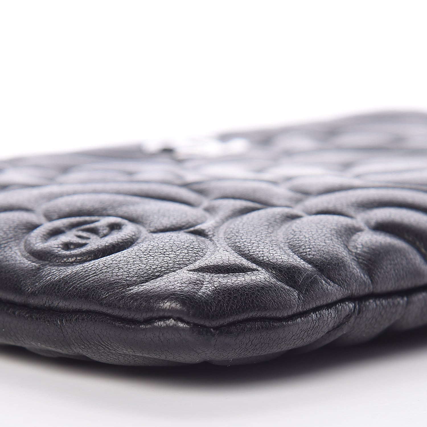 Chanel Goatskin Camellia Embossed Cosmetic Pouch Black 9 of 10
