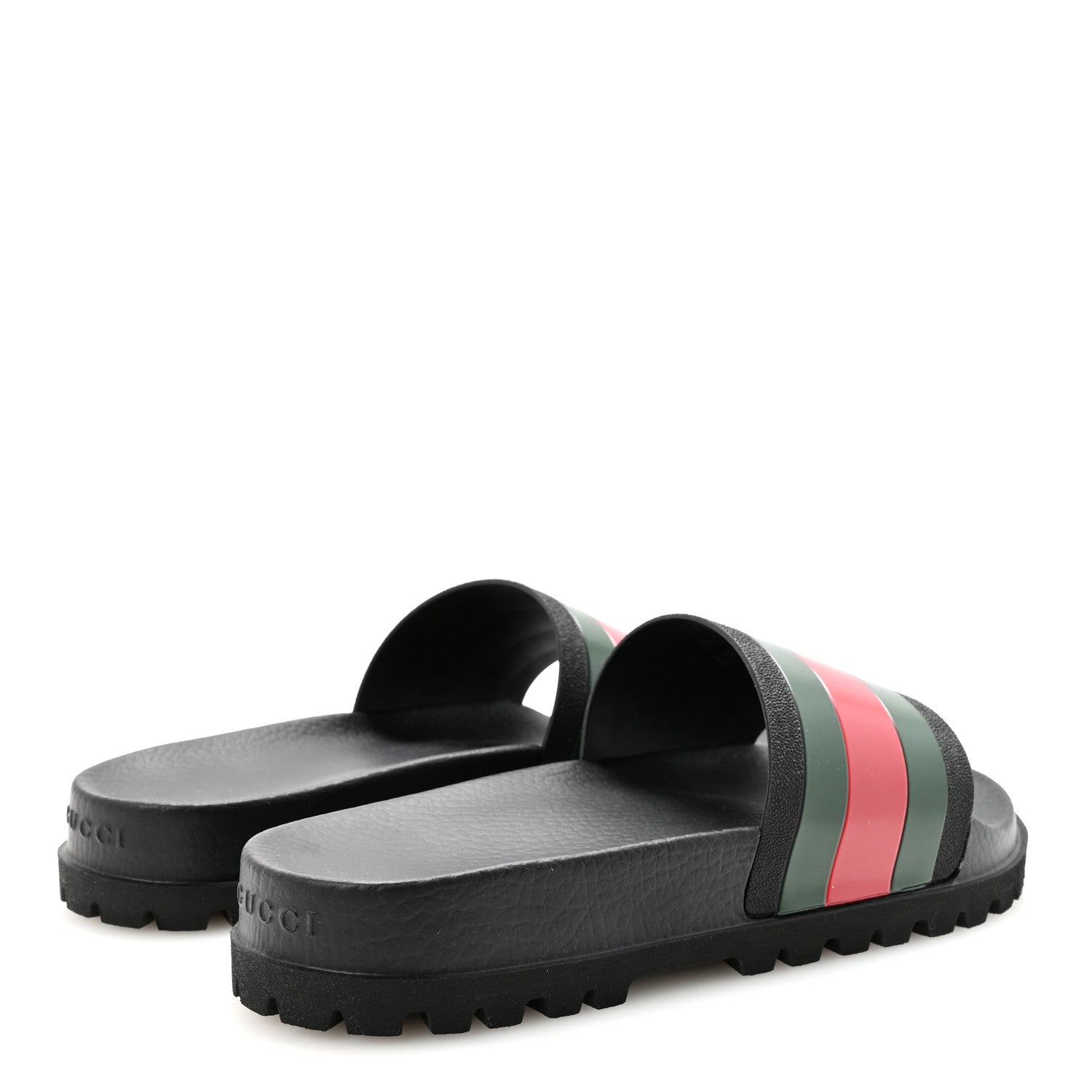 Gucci Rubber Web Mens Pool Slide Sandals 10 Black Green Red 5 of 8