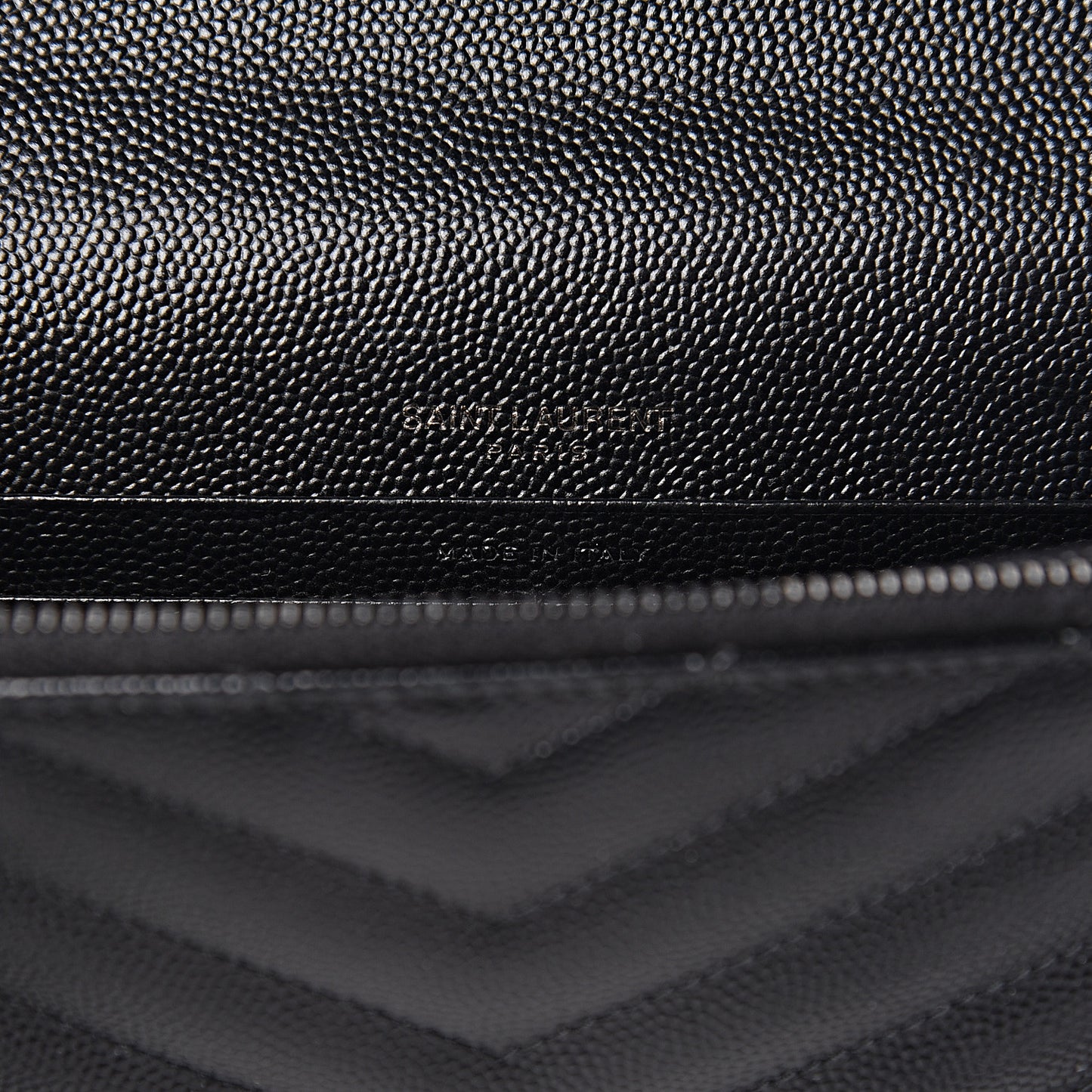 Grain De Poudre Matelasse Chevron Monogram Envelope Chain Wallet Black