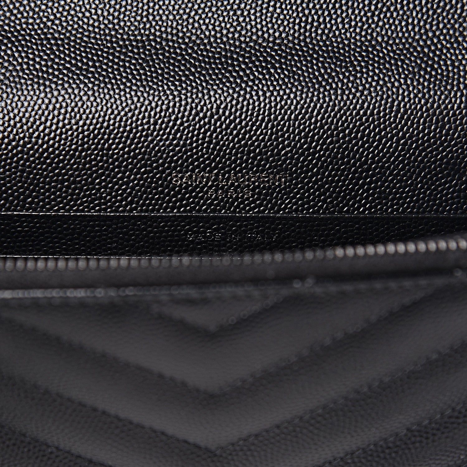 Saint Laurent Grain De Poudre Matelasse Chevron Monogram Envelope Chain Wallet Black 7 of 16