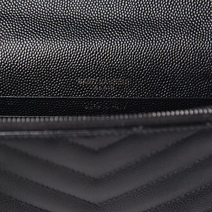 Saint Laurent Grain De Poudre Matelasse Chevron Monogram Envelope Chain Wallet Black 7 of 16