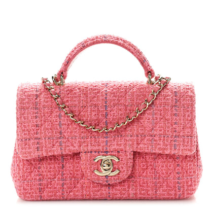 Chanel Tweed Quilted Mini Top Handle Rectangular Flap Dark Pink 1 of 10
