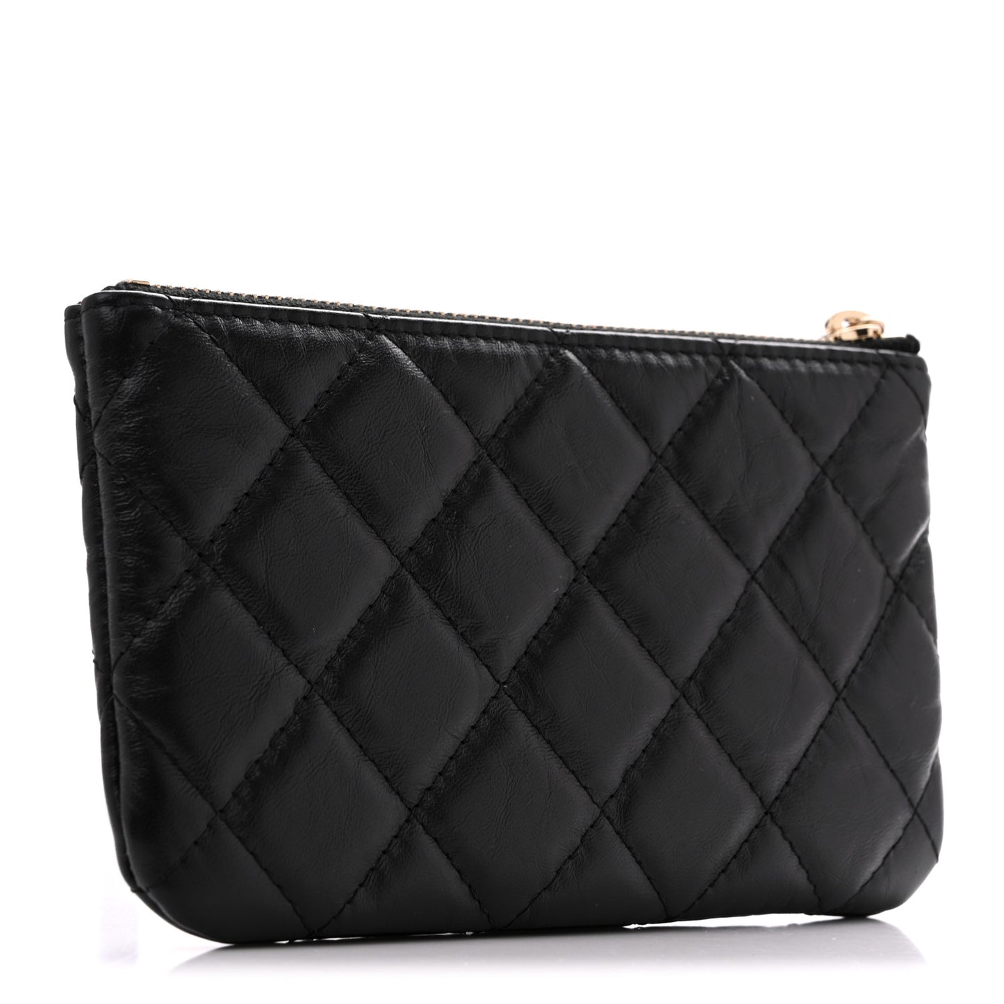 Aged Calfskin Quilted Small Lucky Charms Cosmetic Case Black